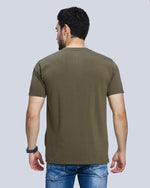 Olive Green Graphic Print Round Neck Cotton T-Shirt