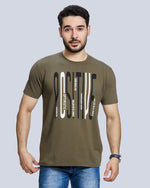 Olive Green Graphic Print Round Neck Cotton T-Shirt