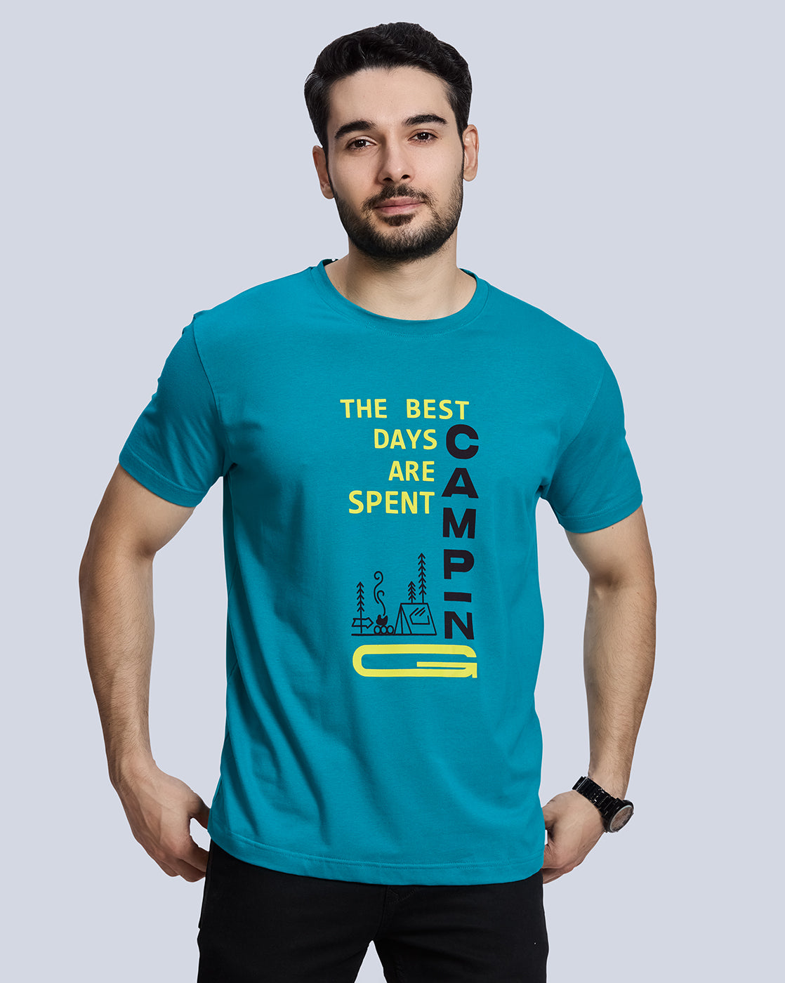 Blue Graphic Print Round Neck Cotton T-Shirt