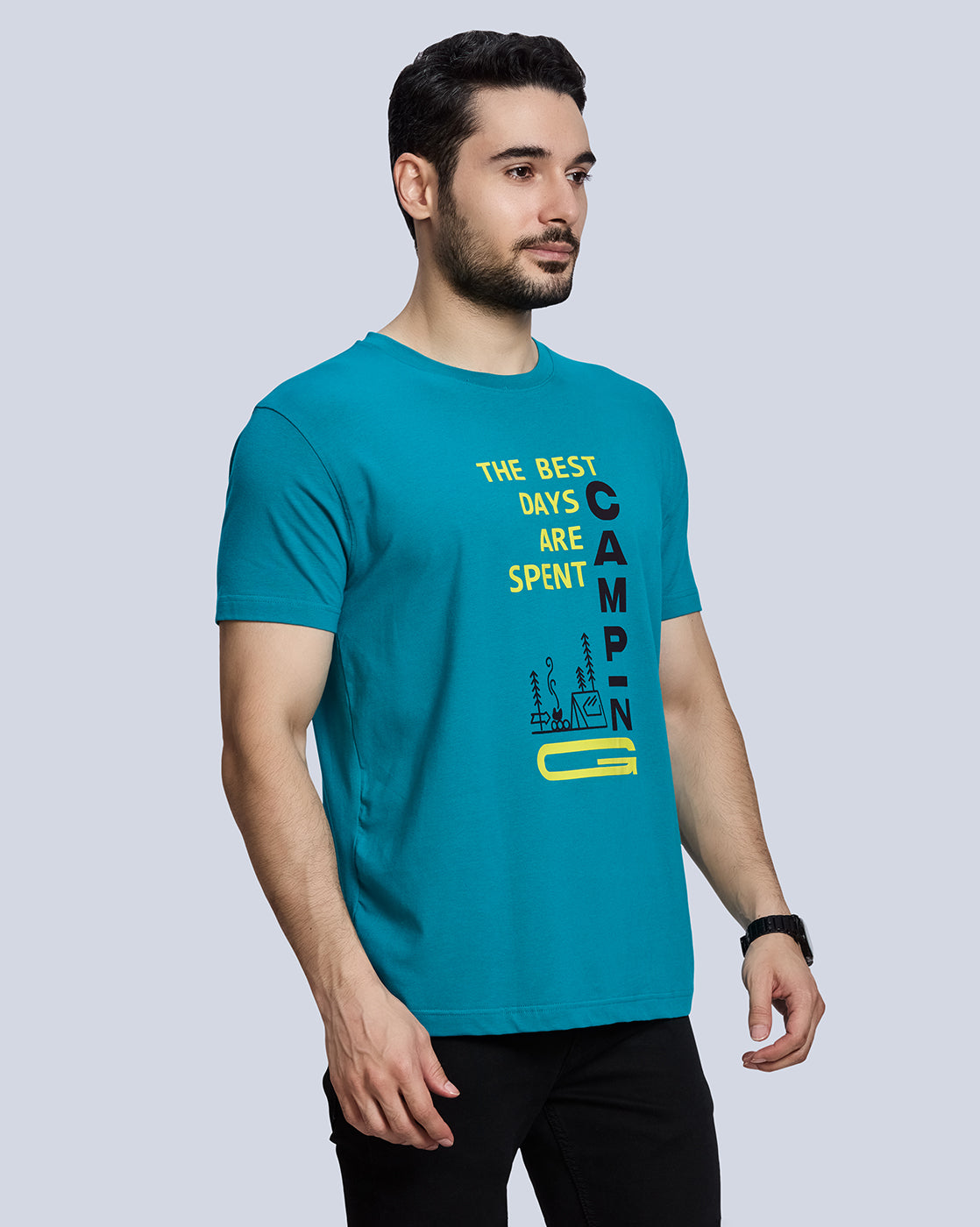 Blue Graphic Print Round Neck Cotton T-Shirt