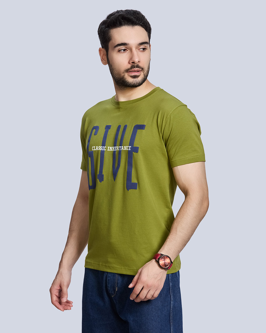 Green Printed Round Neck Cotton T-Shirt