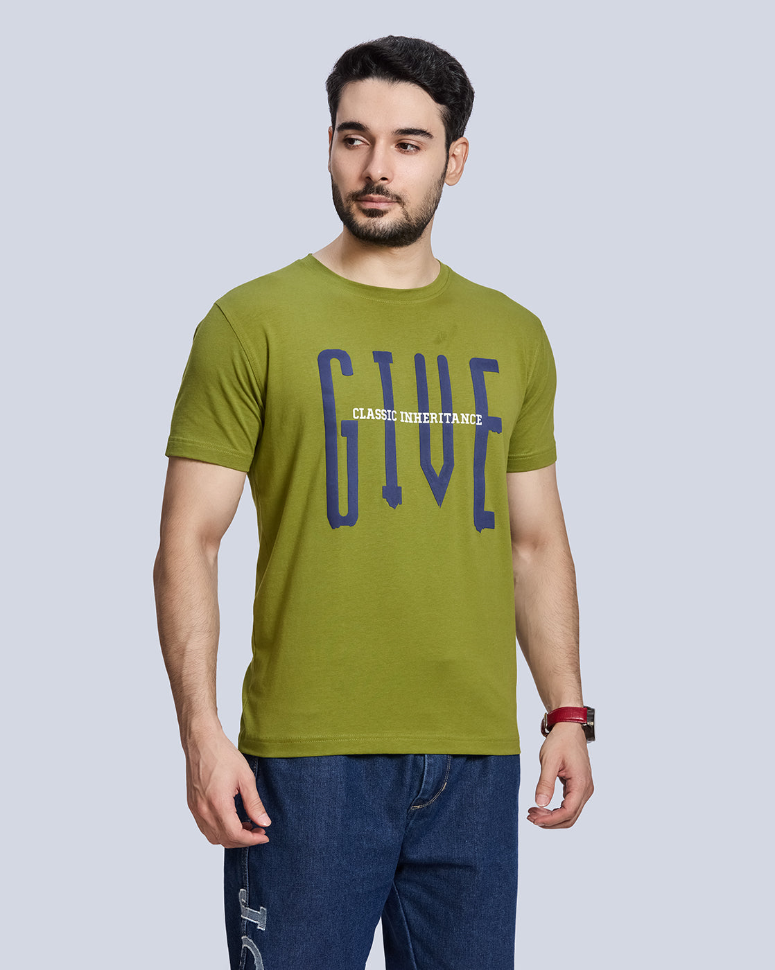 Green Printed Round Neck Cotton T-Shirt