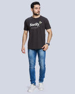 Dark Grey Printed Round Neck Cotton T-Shirt