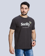 Dark Grey Printed Round Neck Cotton T-Shirt