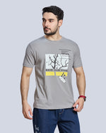 Steel Grey Graphic Print Round Neck Cotton T-Shirt