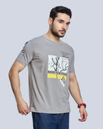 Steel Grey Graphic Print Round Neck Cotton T-Shirt