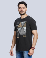 Charcoal Milg Graphic Print Round Neck Cotton T-Shirt