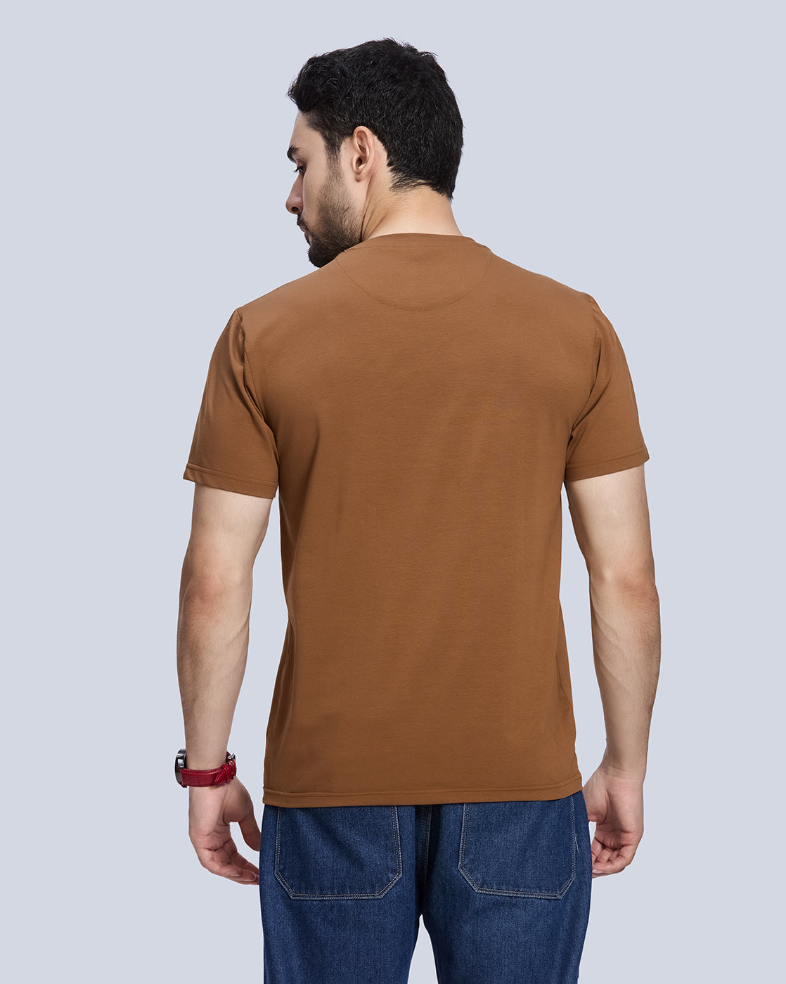Khaki Printed Round Neck Cotton T-Shirt