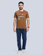 Khaki Printed Round Neck Cotton T-Shirt