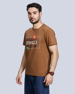 Khaki Printed Round Neck Cotton T-Shirt