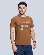 Khaki Printed Round Neck Cotton T-Shirt