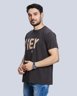 Dark Grey Printed Round Neck Cotton T-Shirt