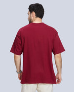 Maroon Round Neck Drop Shoulder Cotton T-Shirt