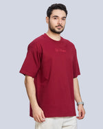 Maroon Round Neck Drop Shoulder Cotton T-Shirt