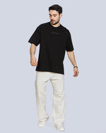 Black Round Neck Drop Shoulder Cotton T-Shirt