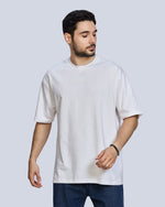 White Round Neck Drop Shoulder Cotton T-Shirt