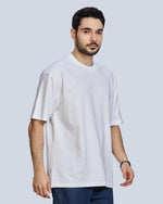 White Round Neck Drop Shoulder Cotton T-Shirt