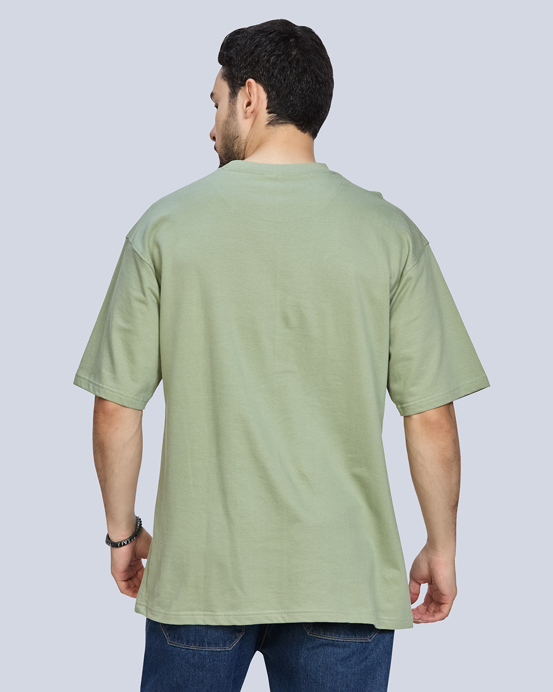 Mint Green Round Neck Drop Shoulder Cotton T-Shirt