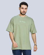 Mint Green Round Neck Drop Shoulder Cotton T-Shirt