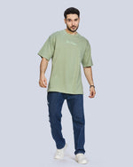 Mint Green Round Neck Drop Shoulder Cotton T-Shirt