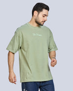Mint Green Round Neck Drop Shoulder Cotton T-Shirt