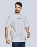 Grey Milange Round Neck Drop Shoulder Cotton T-Shirt