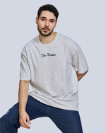 Grey Milange Round Neck Drop Shoulder Cotton T-Shirt