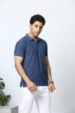 Blue Striped Polo T-Shirt with Pocket