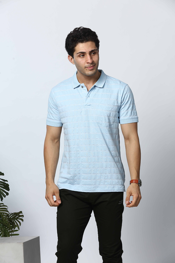 Light Blue Polo Neck T-Shirt With Pocket