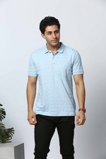 Light Blue Polo Neck T-Shirt With Pocket