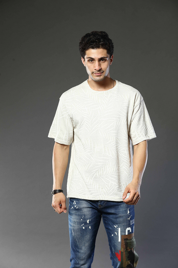 Printed Round Neck Oversized Drop Shoulder T-Shirt