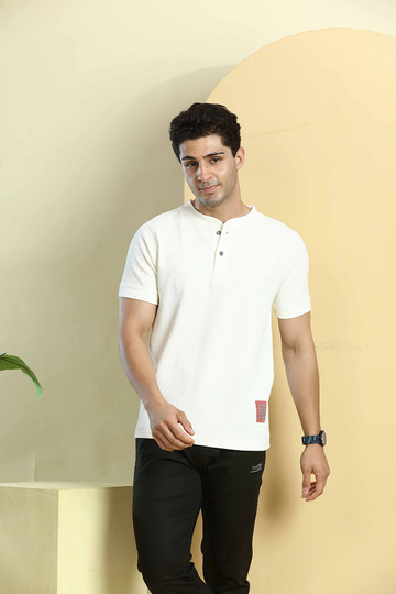 Cream Henley Neck T-Shirt