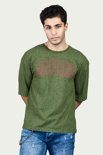 Graphic Print Round  Neck Oversized Drop Shoulder T-Shirt