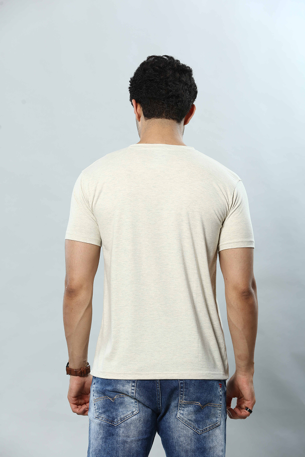 Beige Graphic Print Round Neck Stretchable T-Shirt
